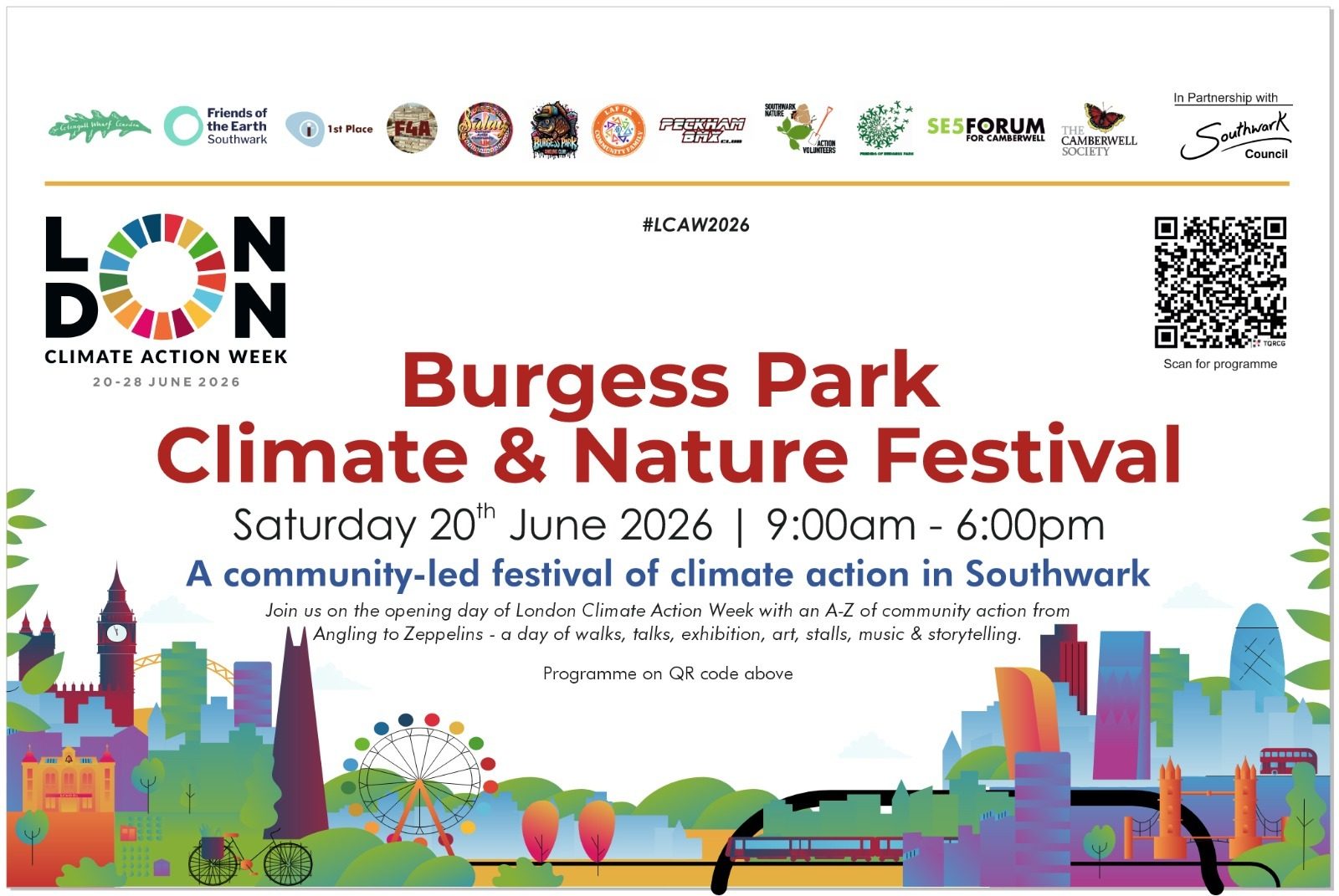 Burgess Park Climate & Nature Festival 2026 flyer